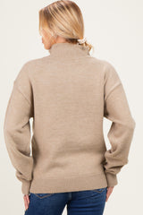 Taupe Half Zip Mock Neck Maternity Sweater