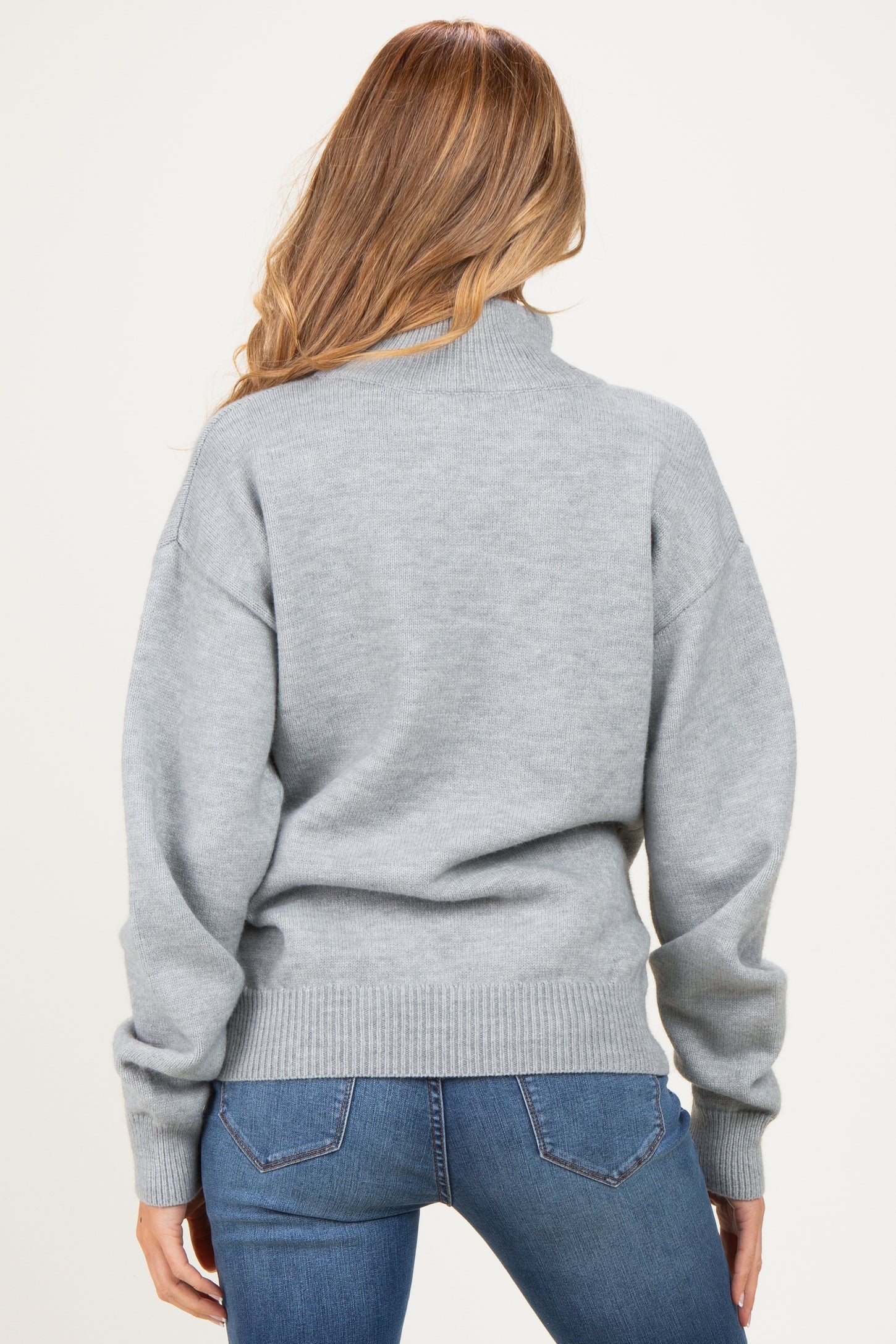 Grey Half Zip Mock Neck Maternity Sweater