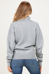 Grey Half Zip Mock Neck Maternity Sweater
