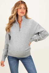 Grey Half Zip Mock Neck Maternity Sweater