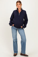 Navy Half Zip Mock Neck Maternity Sweater