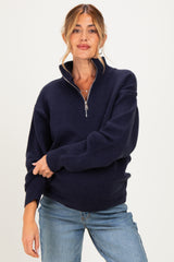 Navy Half Zip Mock Neck Maternity Sweater
