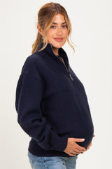 Navy Half Zip Mock Neck Maternity Sweater