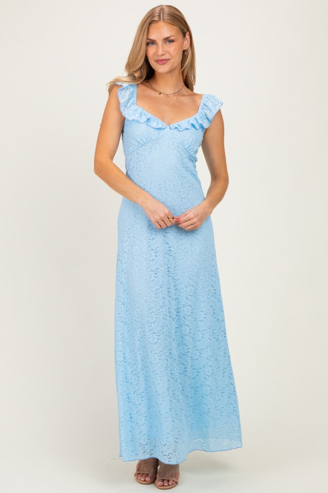 Light Blue Textured Short Sleeve Sweetheart Maxi Dress