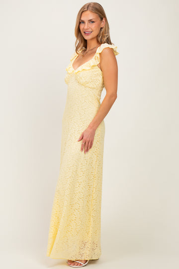 Yellow Textured Short Sleeve Sweetheart Maxi Dress
