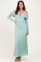 Seafoam Lace Off Shoulder Long Sleeve Maxi Dress