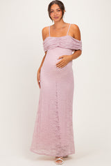 Light Pink Lace Off Shoulder Maternity Maxi Dress