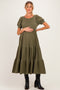 Olive Solid Short Sleeve Tiered Maternity Maxi Dress