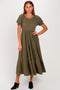 Olive Solid Short Sleeve Tiered Maternity Maxi Dress