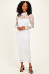 Ivory Lace Mock Neck Long Sleeve Maternity Maxi Dress