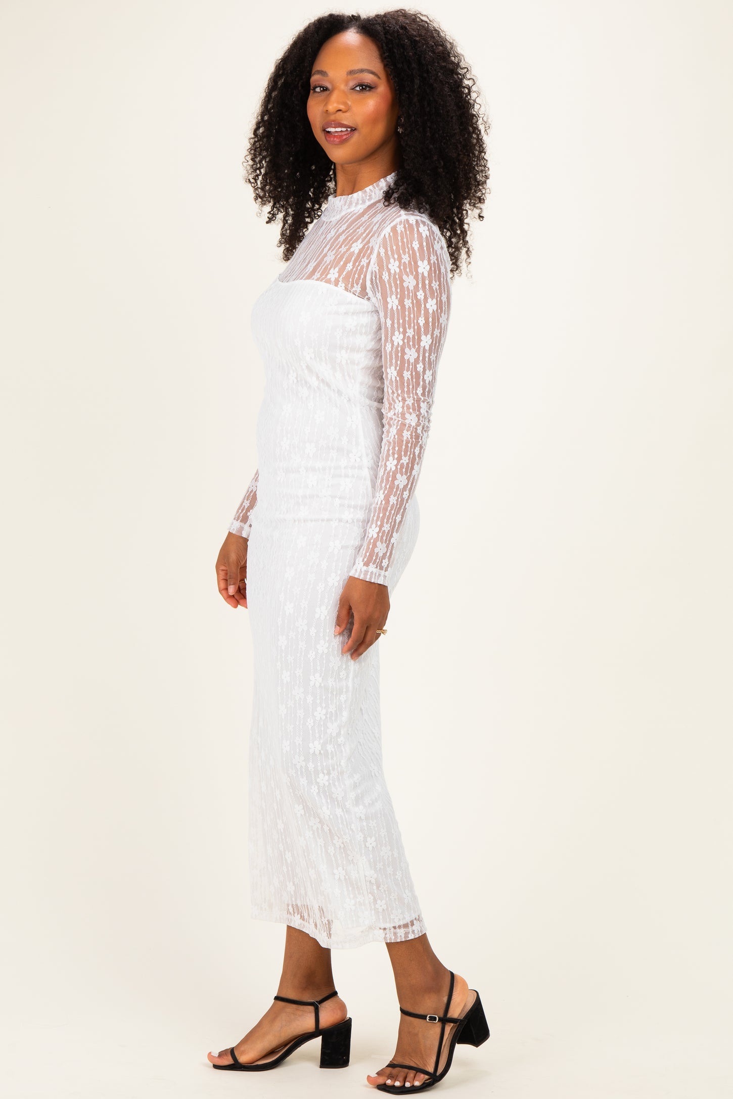 Ivory Lace Mock Neck Long Sleeve Maternity Maxi Dress