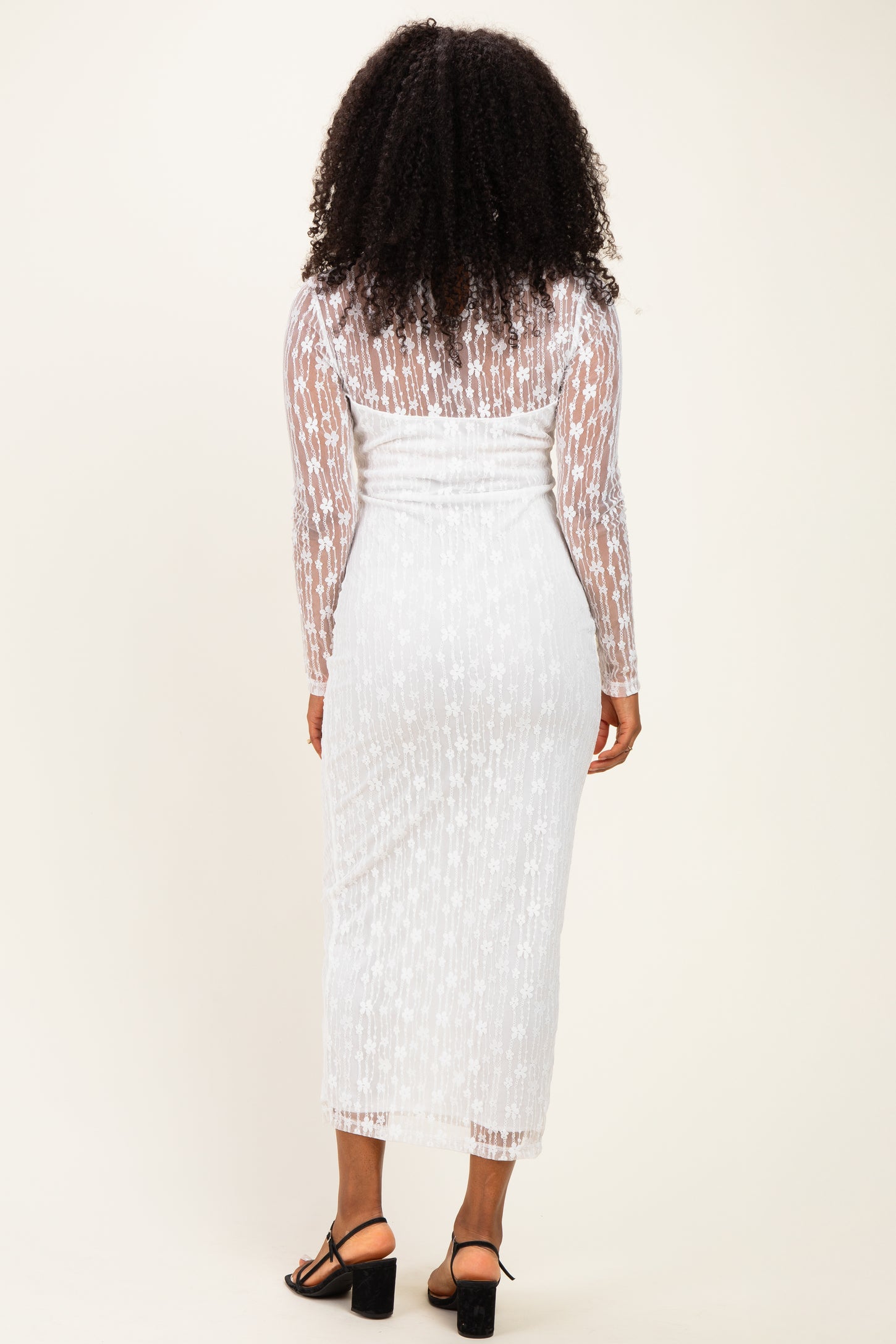 Ivory Lace Mock Neck Long Sleeve Maternity Maxi Dress