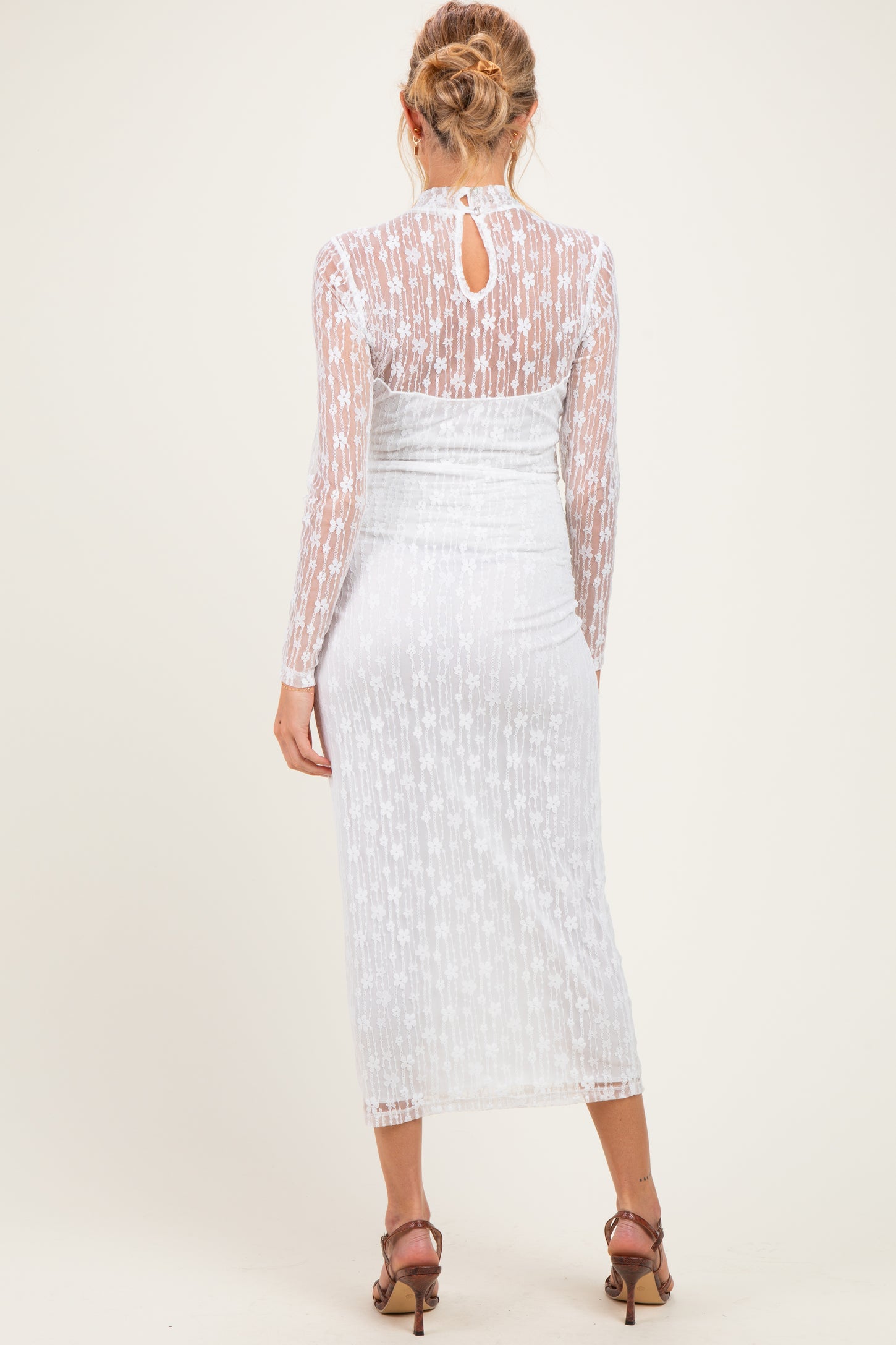 Ivory Lace Mock Neck Long Sleeve Maternity Maxi Dress