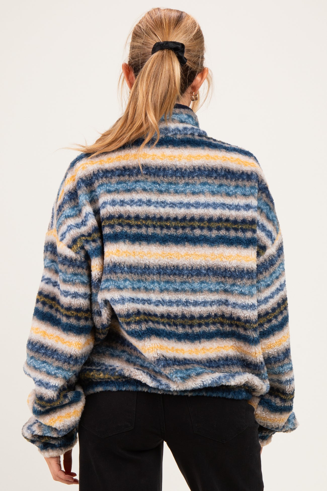 Blue Printed Fleece Oversized Half Zip Maternity Pullover