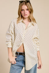 Ivory Polka Dot Oversized Button Down Shirt