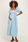 Blue Square Neck Smocked Striped Maternity Midi Dress