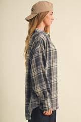 Navy Brushed Plaid Oversized Shirt Jacket