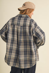 Navy Brushed Plaid Oversized Shirt Jacket
