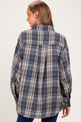 Navy Brushed Plaid Oversized Maternity Shirt Jacket