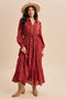 Terracotta Pleated Front Button Down Maxi Dress