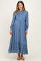 Blue Pleated Front Button Down Maternity Maxi Dress
