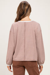 Brick Striped Boat Neck Long Sleeve Maternity Top