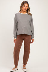 Black Striped Boat Neck Long Sleeve Maternity Top