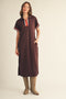Brown Color Rib Band Trim Side Slit Midi Dress