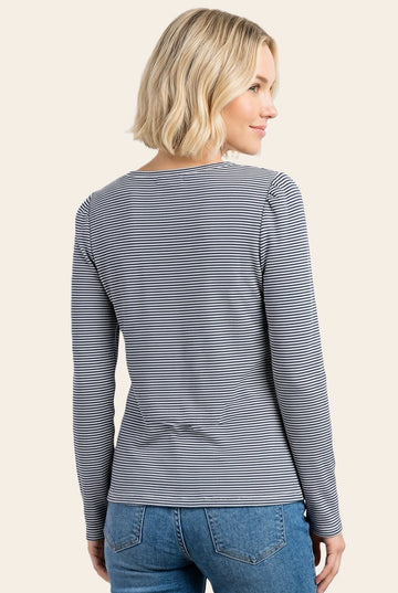 Blue Pinstriped Scoop Neck Henley Top