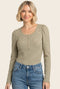 Light Olive Pinstriped Scoop Neck Henley Top