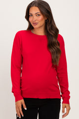 Red Solid Basic Maternity Sweater