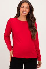 Red Solid Basic Maternity Sweater
