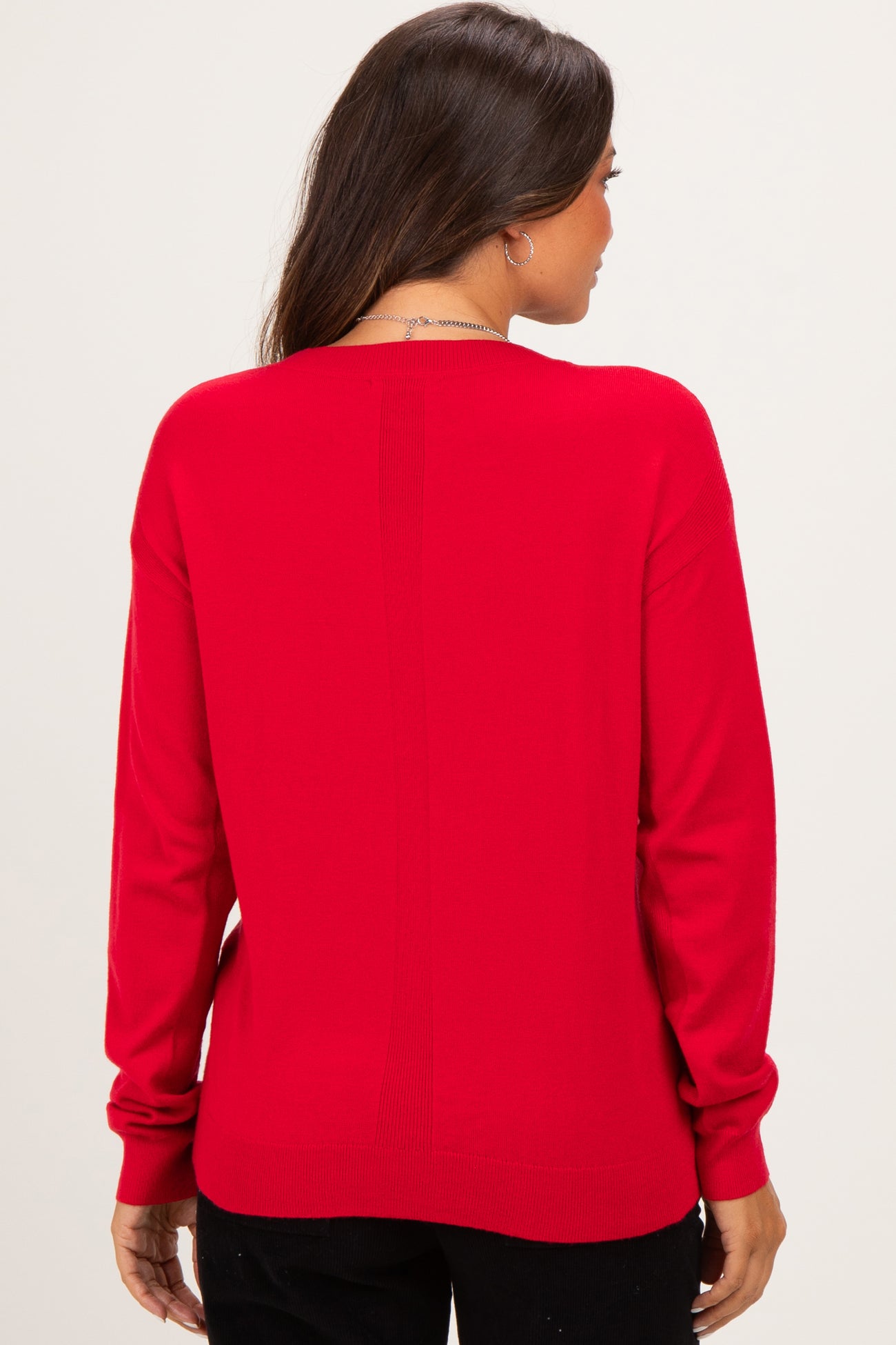 Red Solid Basic Maternity Sweater