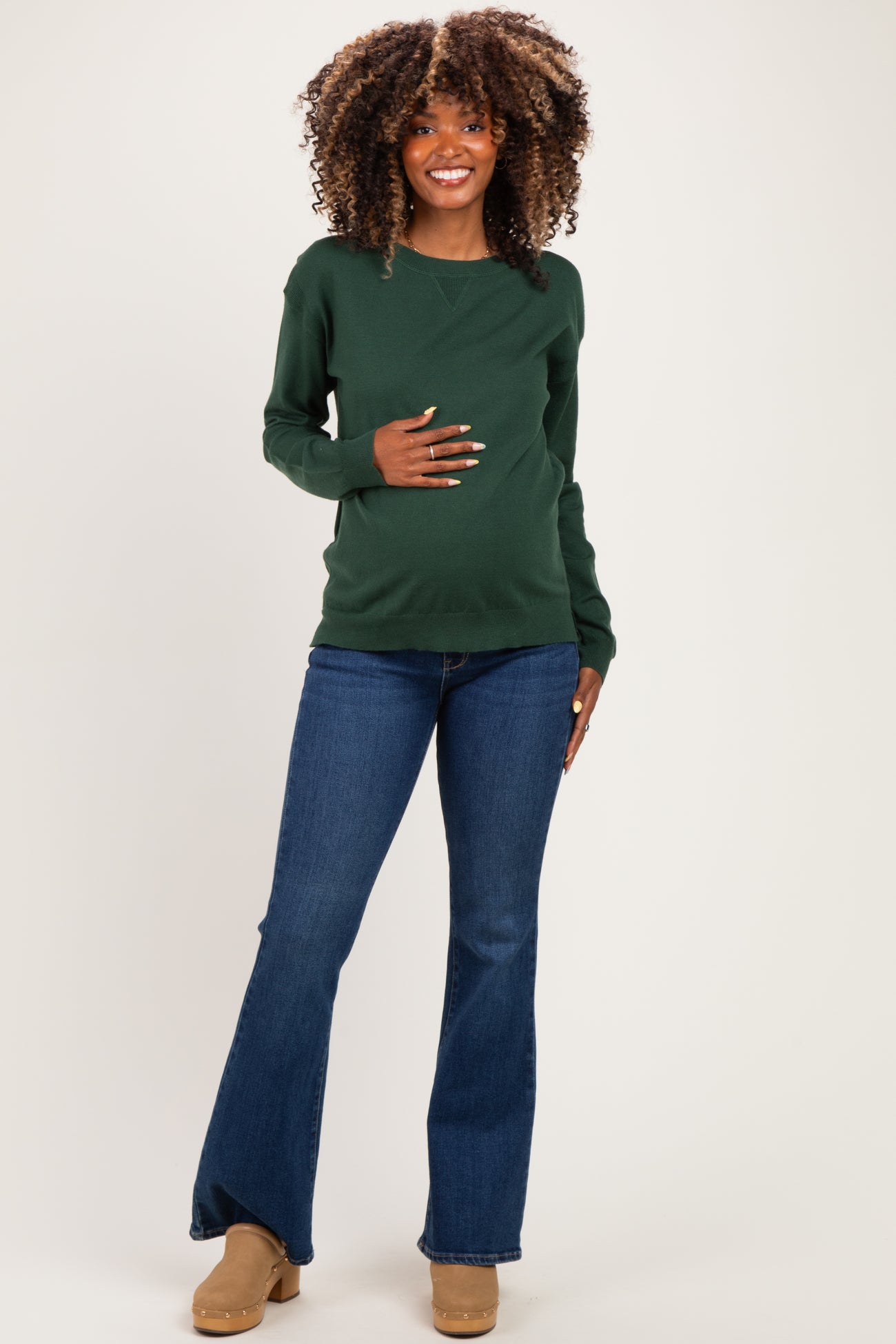 Forest Solid Basic Maternity Sweater
