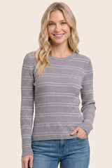 Heather Grey Ribbed Basic Striped Fitted Maternity Sweater
