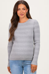 Heather Grey Ribbed Basic Striped Fitted Maternity Sweater