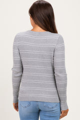 Heather Grey Ribbed Basic Striped Fitted Maternity Sweater