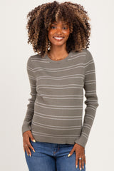 Olive Ribbed Basic Striped Fitted Maternity Sweater