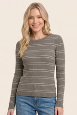 Olive Ribbed Basic Striped Fitted Maternity Sweater