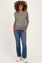 Olive Ribbed Basic Striped Fitted Maternity Sweater