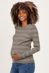 Olive Ribbed Basic Striped Fitted Maternity Sweater