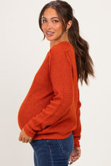 Rust Waffle Textured Maternity Sweater
