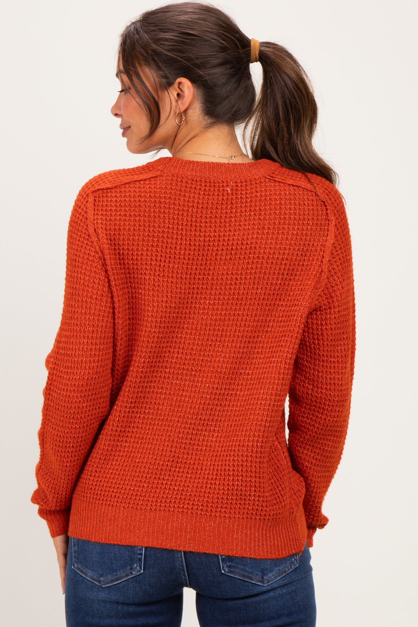 Rust Waffle Textured Maternity Sweater