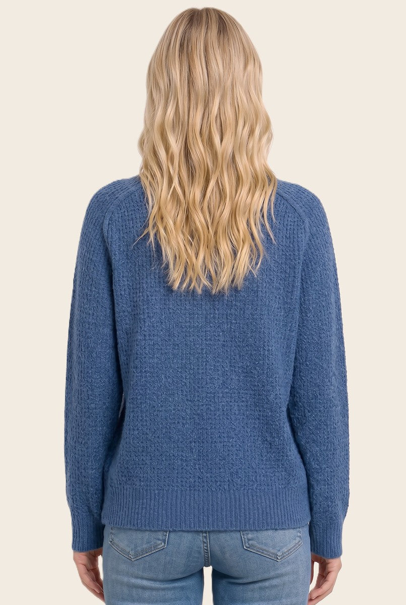 Blue Waffle Textured Sweater