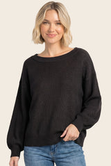 Black Balloon Sleeve Boat Neck Maternity Sweater
