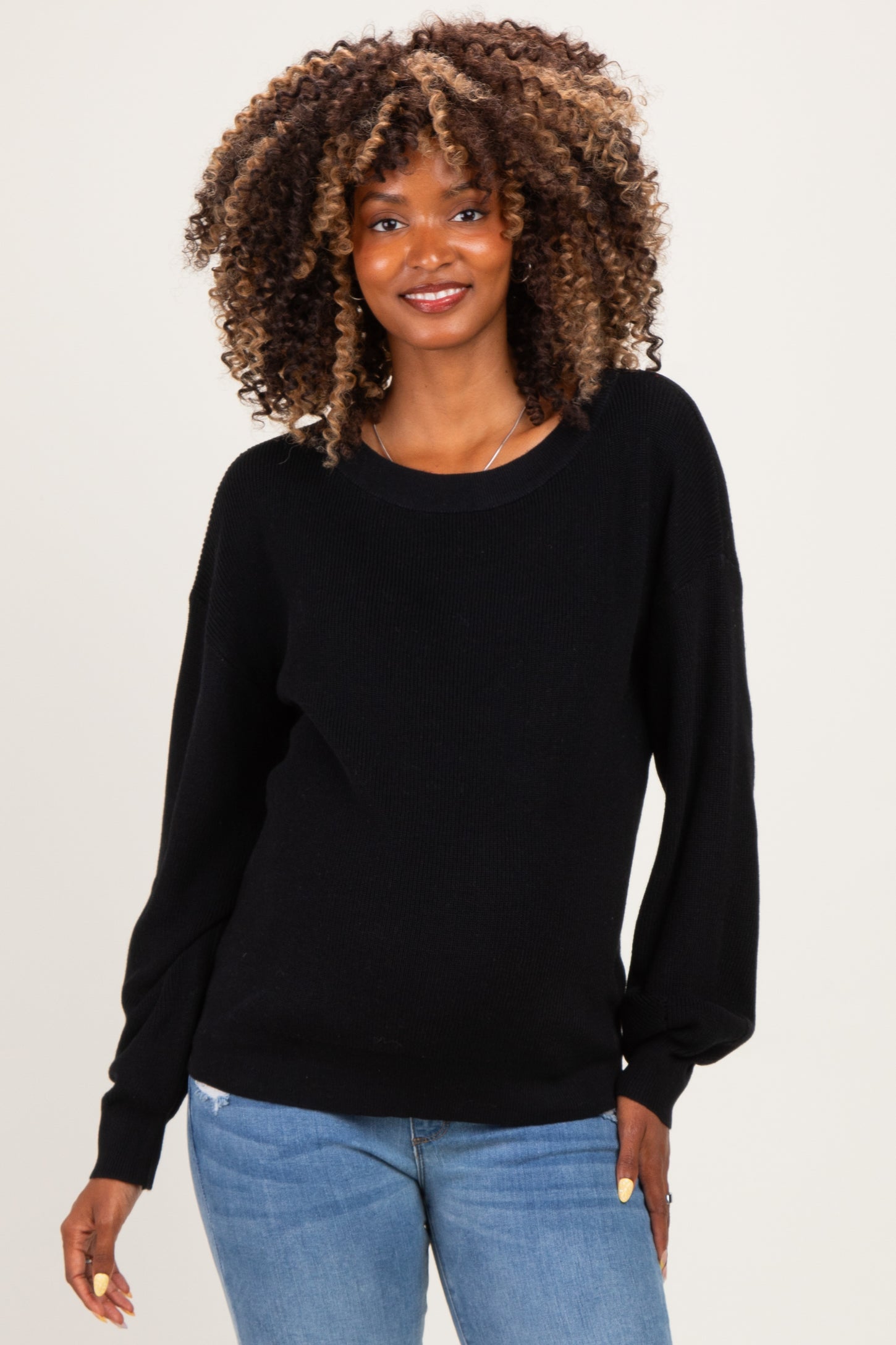 Black Balloon Sleeve Boat Neck Maternity Sweater