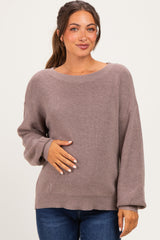 Mocha Balloon Sleeve Boat Neck Maternity Sweater