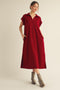 Burgundy Collared Oversized Midi Dress