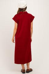 Burgundy Collared Oversized Maternity Midi Dress