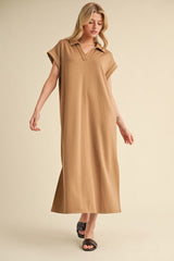Camel Collared Oversized Maternity Midi Dress